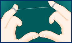 Prenez une longueur de fil de soie quivalant  la distance entre la main et l'paule