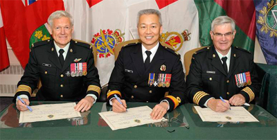 (L. to r.) Brigadier-General (Retired) Victor Lanctis, Commodore Hans Jung, Colonel (Retired) John Currah.
